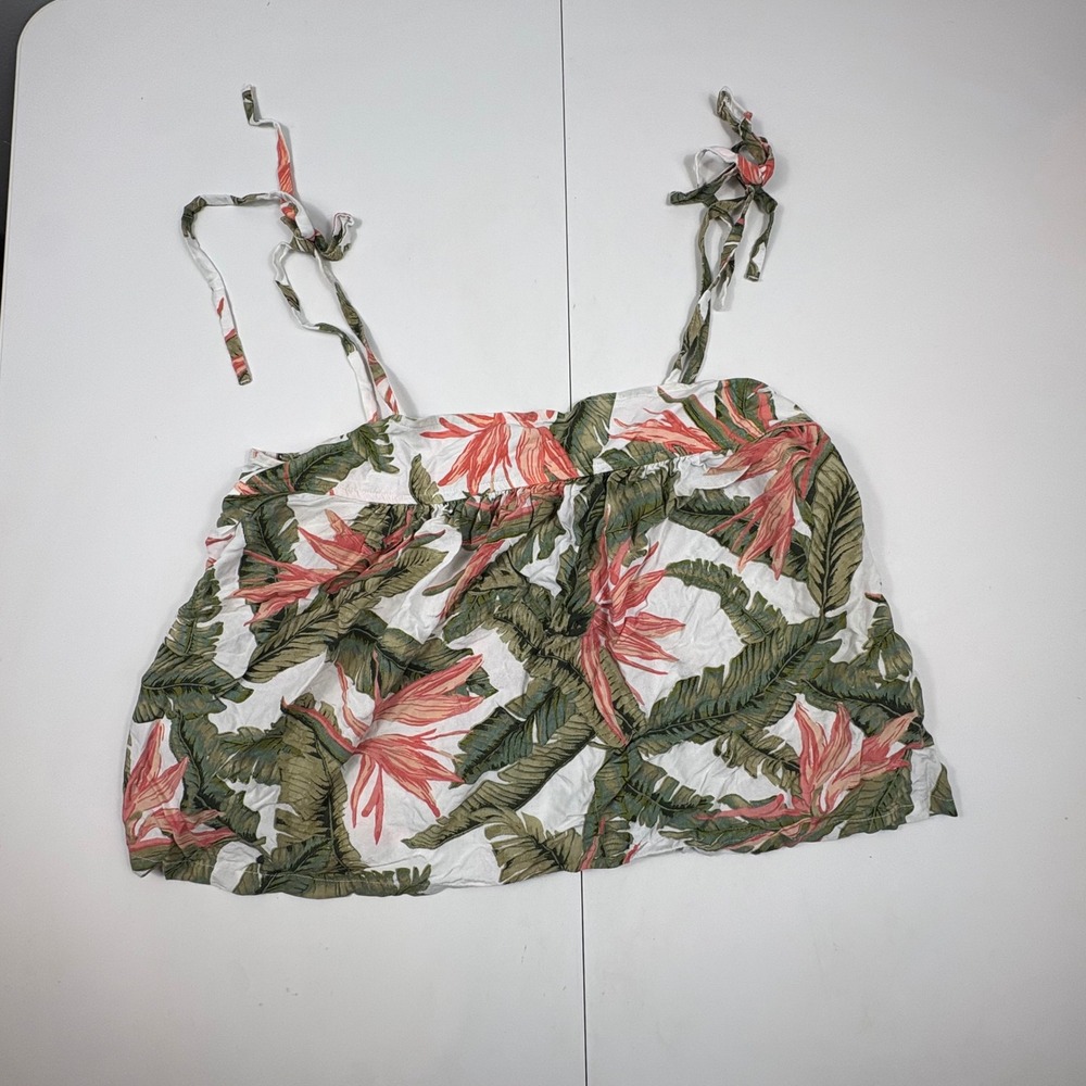 Tropical Palm Floral Smocked Cami Tie Strap Resort Top Women's Medium‎